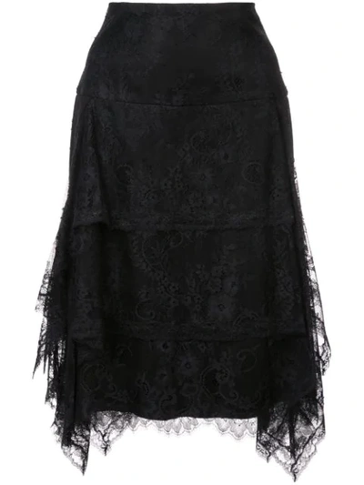 Shop Josie Natori Lace Ruffle Skirt In Black