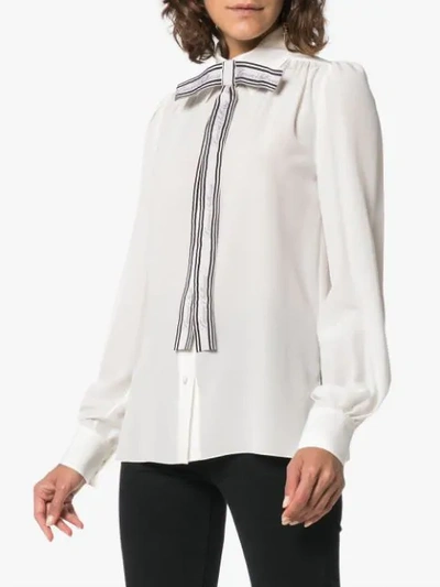 Shop Dolce & Gabbana Front Logo Bow Blouse In White