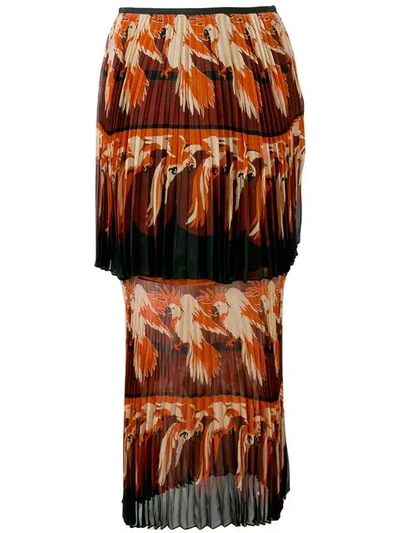 Shop Fendi Parrot Motif Layered Skirt In Orange