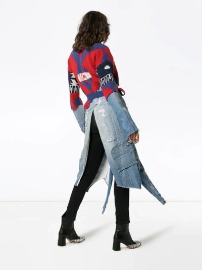 Shop Alanui X Greg Lauren Denim And Cashmere Overalls Cardigan In Red