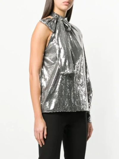 Shop Msgm One Sleeve Sequin Top In Silver