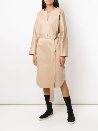 Shop Gloria Coelho Belted Midi Dress In Neutrals