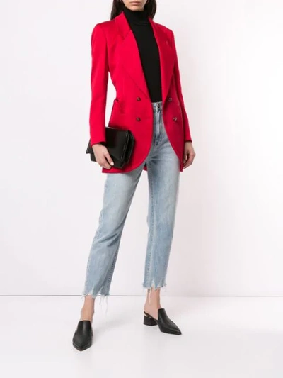 Shop Blazé Milano Tie Waist Longline Blazer In Red