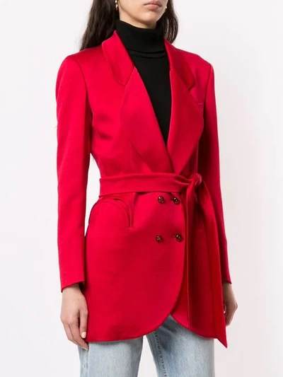 Shop Blazé Milano Tie Waist Longline Blazer In Red