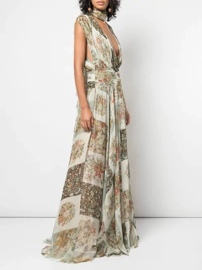 Shop Oscar De La Renta Floral Print Dress In Neutrals