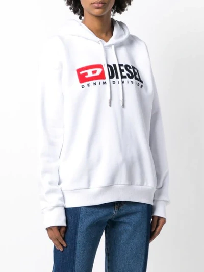 Shop Diesel Denim Vision Logo Hoodie In White