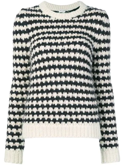 Shop Saint Laurent Striped Chunky Knit Sweater In 9744\naturel/noir