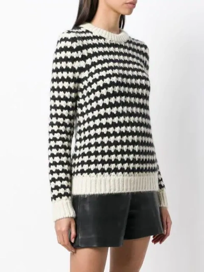 Shop Saint Laurent Striped Chunky Knit Sweater In 9744\naturel/noir