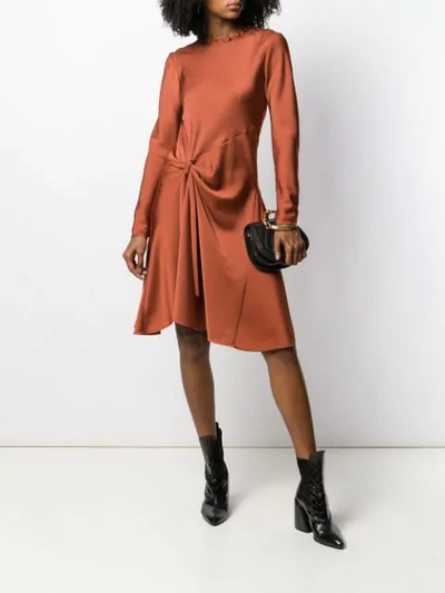Shop Chloé Knot Detail Flared Dress In Brown