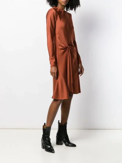 Shop Chloé Knot Detail Flared Dress In Brown