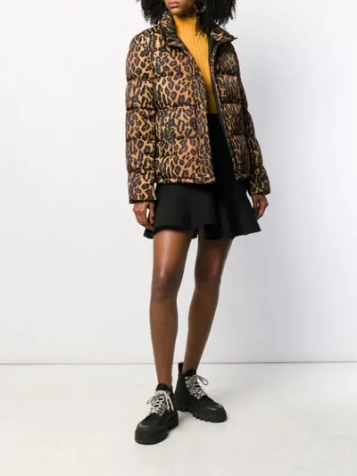 Shop Miu Miu Leopard Print Puffer Jacket In Brown