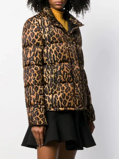 Shop Miu Miu Leopard Print Puffer Jacket In Brown