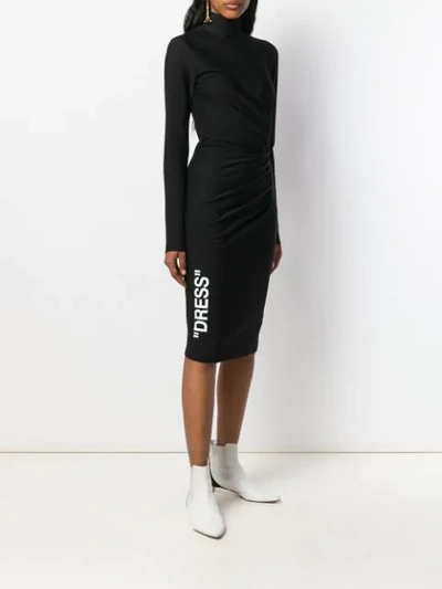 Shop Off-white Ruched Long-sleeve Midi Dress In Black