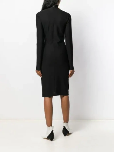 Shop Off-white Ruched Long-sleeve Midi Dress In Black