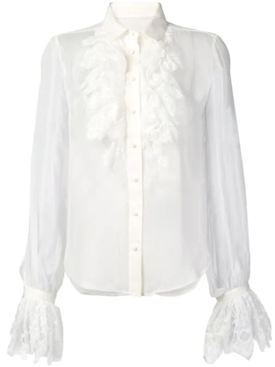 SAINT LAURENT RUFFLE LACE TRIM SHIRT - 白色