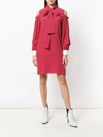 Shop Fendi Bow-tied Cold-shoulder Dress In Red