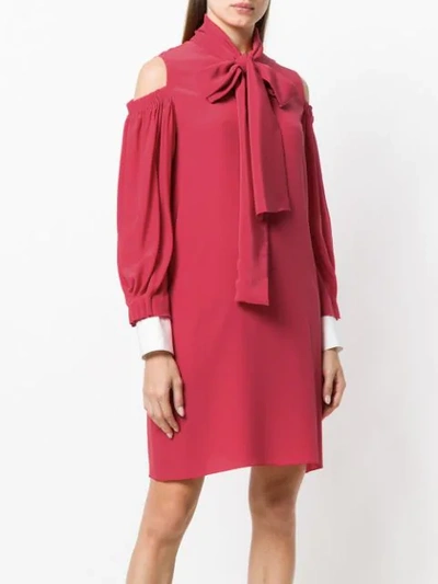 Shop Fendi Bow-tied Cold-shoulder Dress In Red