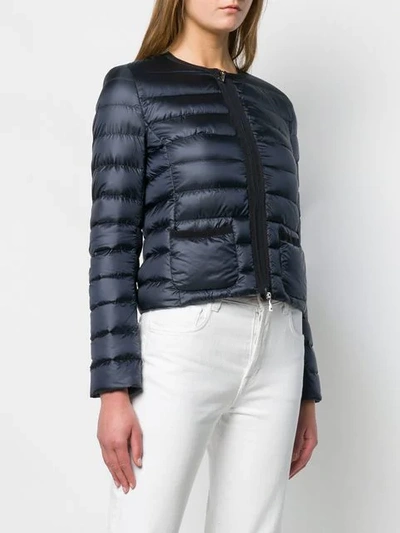 Shop Moncler Cropped Puffer Jacket In Blue