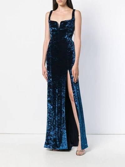 Shop Galvan Solstice Velvet Dress In Blue
