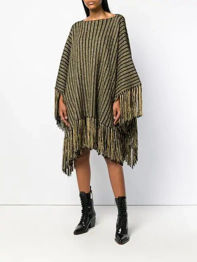 SAINT LAURENT 条纹羊毛针织斗篷连衣裙 - 黑色