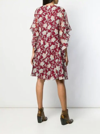 Shop Chloé Floral Frill Sleeve Dress In Red