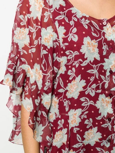 Shop Chloé Floral Frill Sleeve Dress In Red