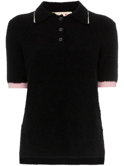 Shop Marni Contrast Cuff Fluffy Polo Shirt In Black