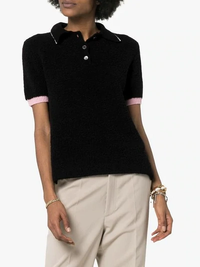 MARNI CONTRAST CUFF FLUFFY POLO SHIRT - 黑色