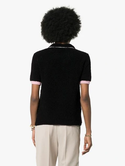 Shop Marni Contrast Cuff Fluffy Polo Shirt In Black