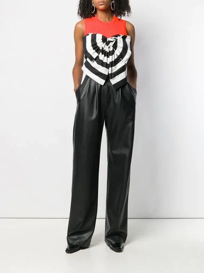 Shop Msgm Striped Bow Top In Black