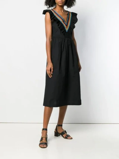 Shop Apc Ruffled V Dress In Black