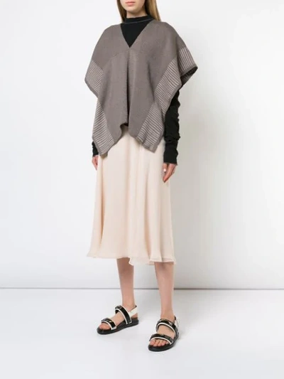 Shop Voz Striped Edge Poncho In Brown