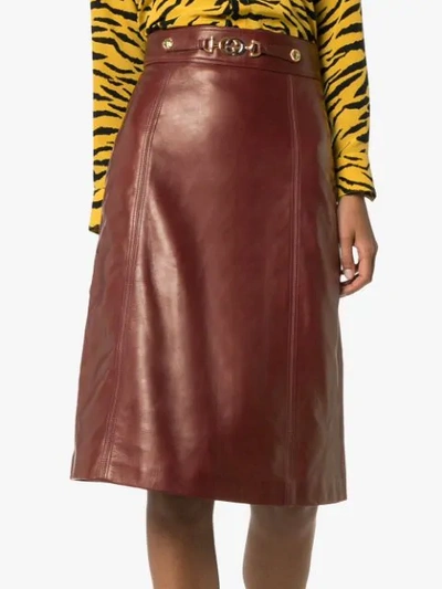 Shop Gucci Horsebit Detail Midi Skirt In Brown