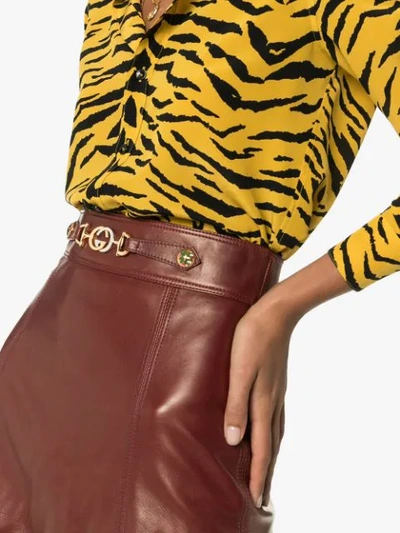 Shop Gucci Horsebit Detail Midi Skirt In Brown