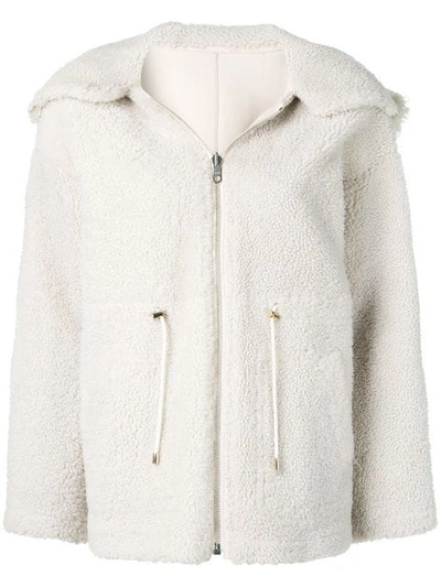 Shop Yves Salomon Reversible Hooded Shearling Jacket In White