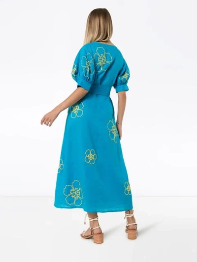 Shop All Things Mochi Kaleo Floral-embroidered Midi Dress In Blue