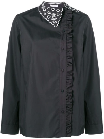 Shop Vivetta Asymmetric Embroidered Collar Shirt - Black