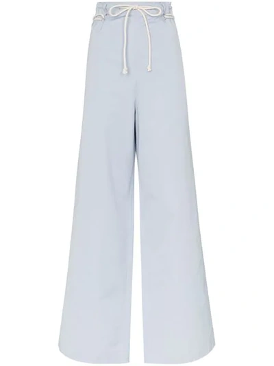 Shop Ambush Rope-fastening Wide-leg Cotton Trousers In Blue
