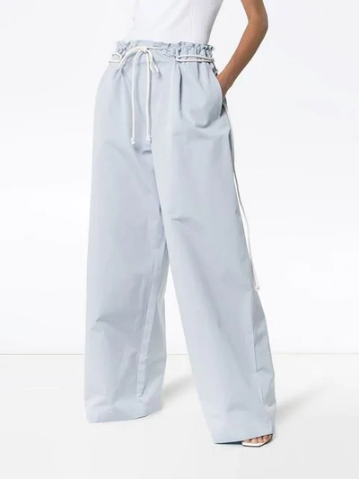 Shop Ambush Rope-fastening Wide-leg Cotton Trousers In Blue