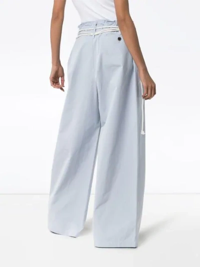 Shop Ambush Rope-fastening Wide-leg Cotton Trousers In Blue