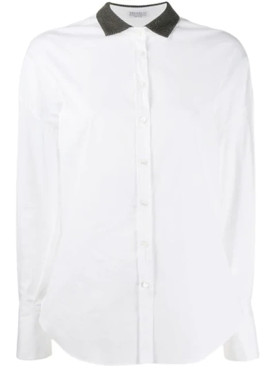 BRUNELLO CUCINELLI 串珠方领衬衫 - 白色