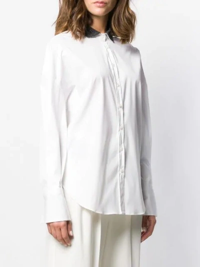 Shop Brunello Cucinelli Beaded Collar Shirt In White