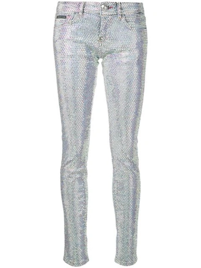 Shop Philipp Plein Crystal Slim Fit Jeans In Blue