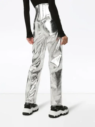 PUSHBUTTON STRAIGHT-LEG CORSETED METALLIC TROUSERS - 银色