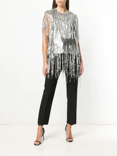Shop Msgm Sequin Fringed Top In Silver