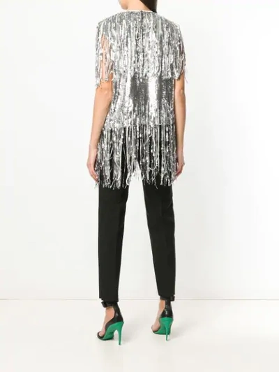 Shop Msgm Sequin Fringed Top In Silver