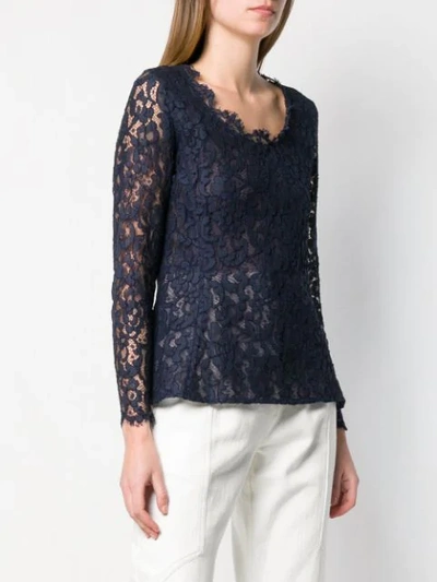 Pre-owned Saint Laurent 1990's Lace Peplum Top In Blue