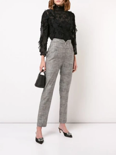 Shop Rebecca Taylor Narrow Check Printed Trousers In Black