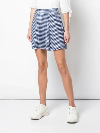Shop Reformation Check Print Flounce Skirt In Blue