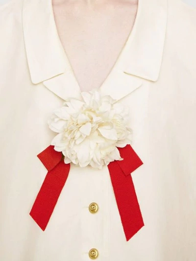 Shop Gucci Floral Brooch Detail Blouse In White